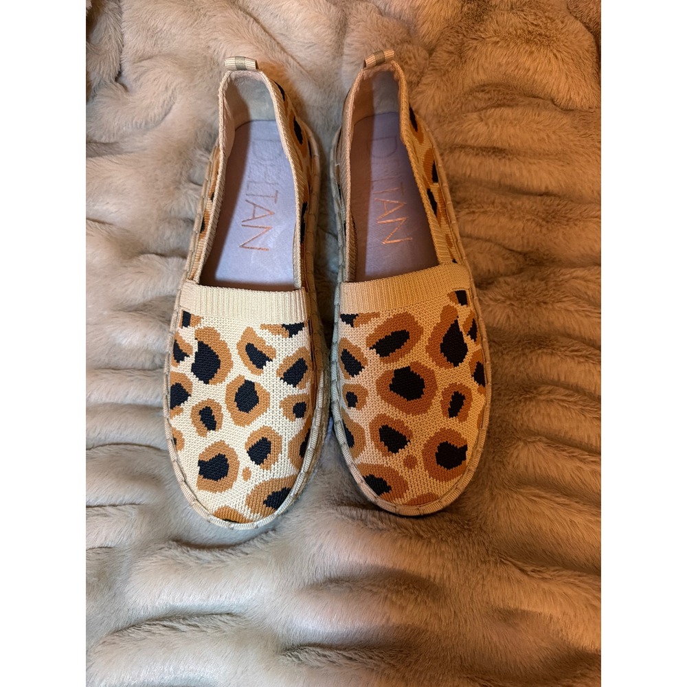 Deltan Womens Leopard Print Knit Espadrille Flats Tan Brown Size 7.5M
